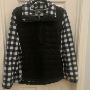 LRL Ralph Lauren Active L-RL Black & White Quilted Fleece top size Large